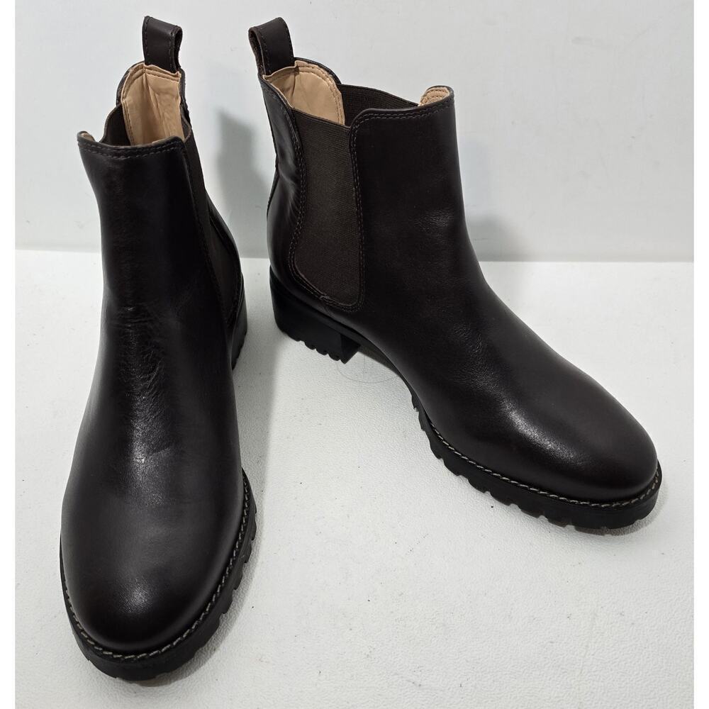 Talbots Leather Ankle Boots Gored Stretch Pull On Round Toe Dark Brown Size 10 M